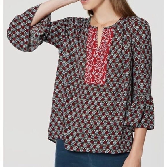 LOFT Women's Boho Bell Sleeve Floral Top Size Small - Picture 1 of 8